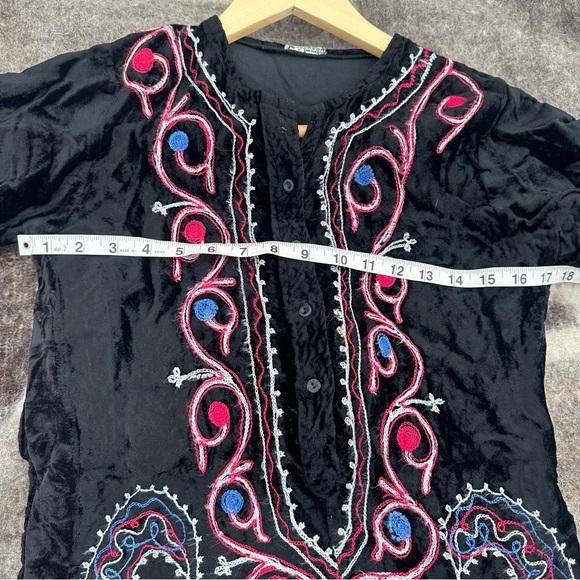 Vintage 1960s embroidered velvet bell sleeve mini dress - Picture 6 of 9